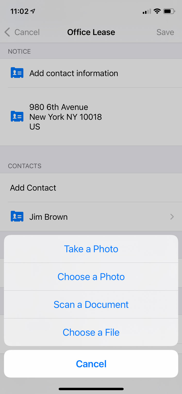 Add an attachment to your contract in the app
